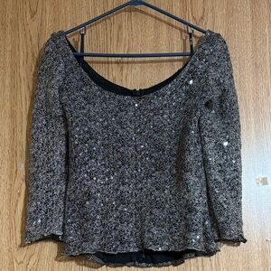Tadashi Collection Elegant Black and Silver Sequin Blouse